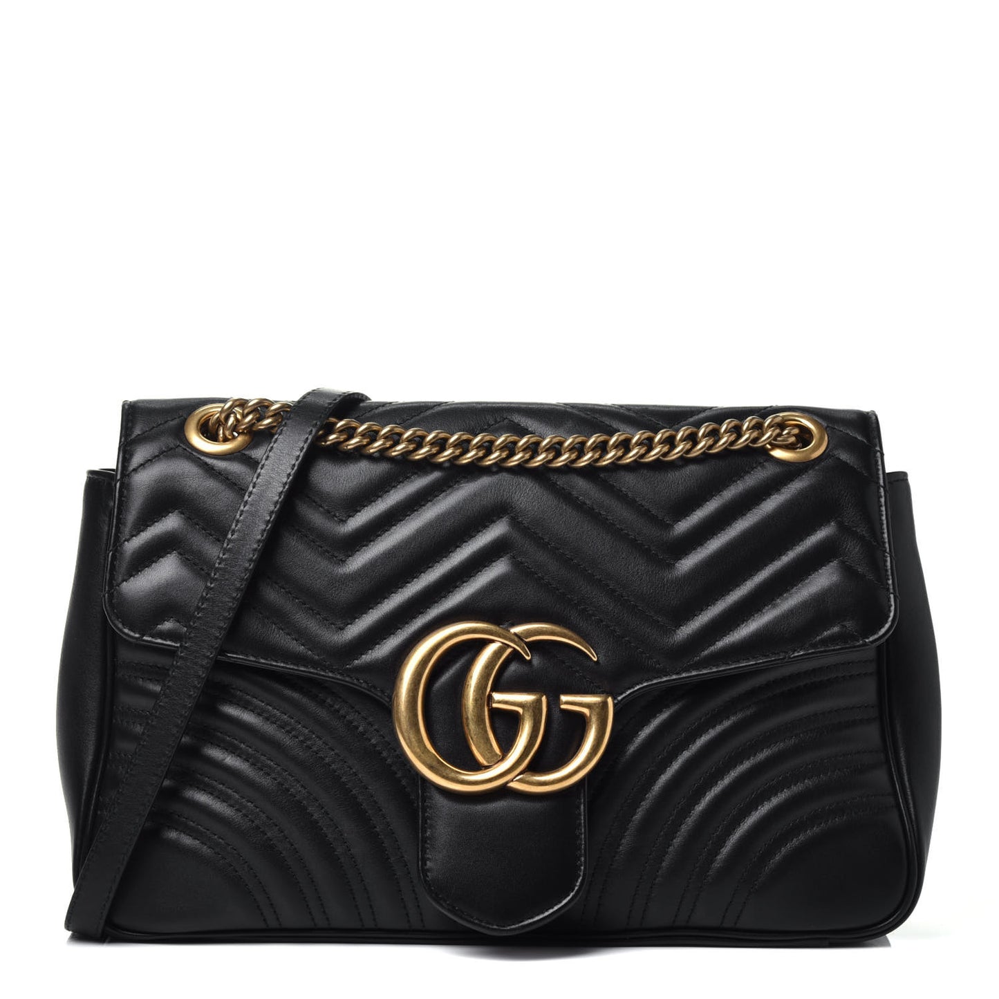 Calfskin Matelasse Medium GG Marmont Shoulder Bag Black