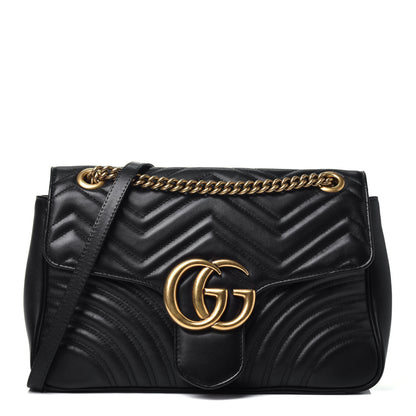 Gucci Calfskin Matelasse Medium GG Marmont Shoulder Bag Black 2 of 9