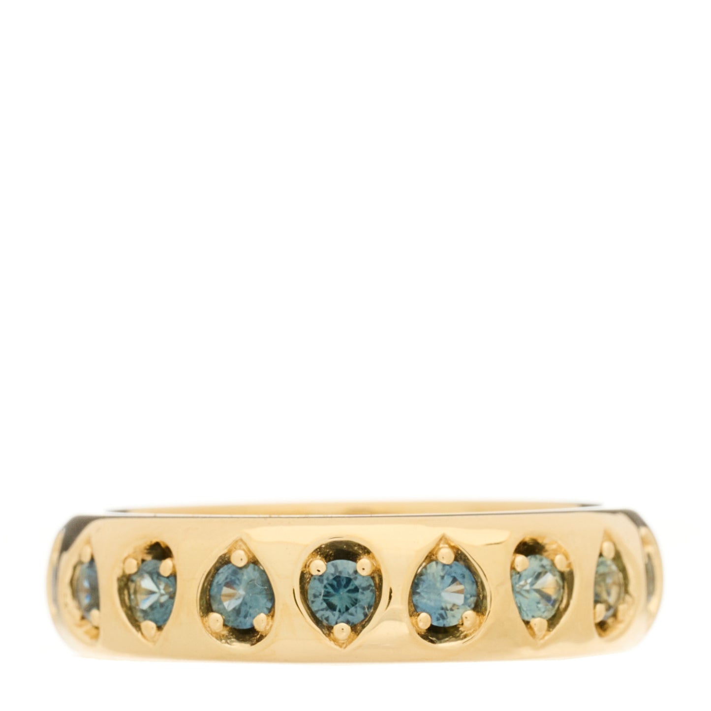 18K Yellow Gold Blue Sapphire Forever and Always a Pair Love Band Ring 58 8.5