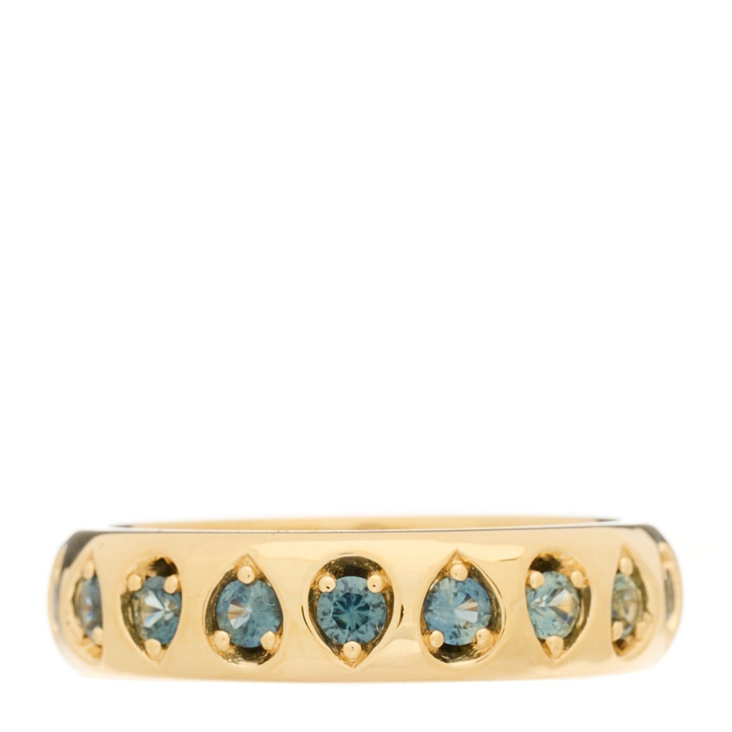 Foundrae 18K Yellow Gold Blue Sapphire Forever and Always a Pair Love Band Ring 58 8.5 3 of 5