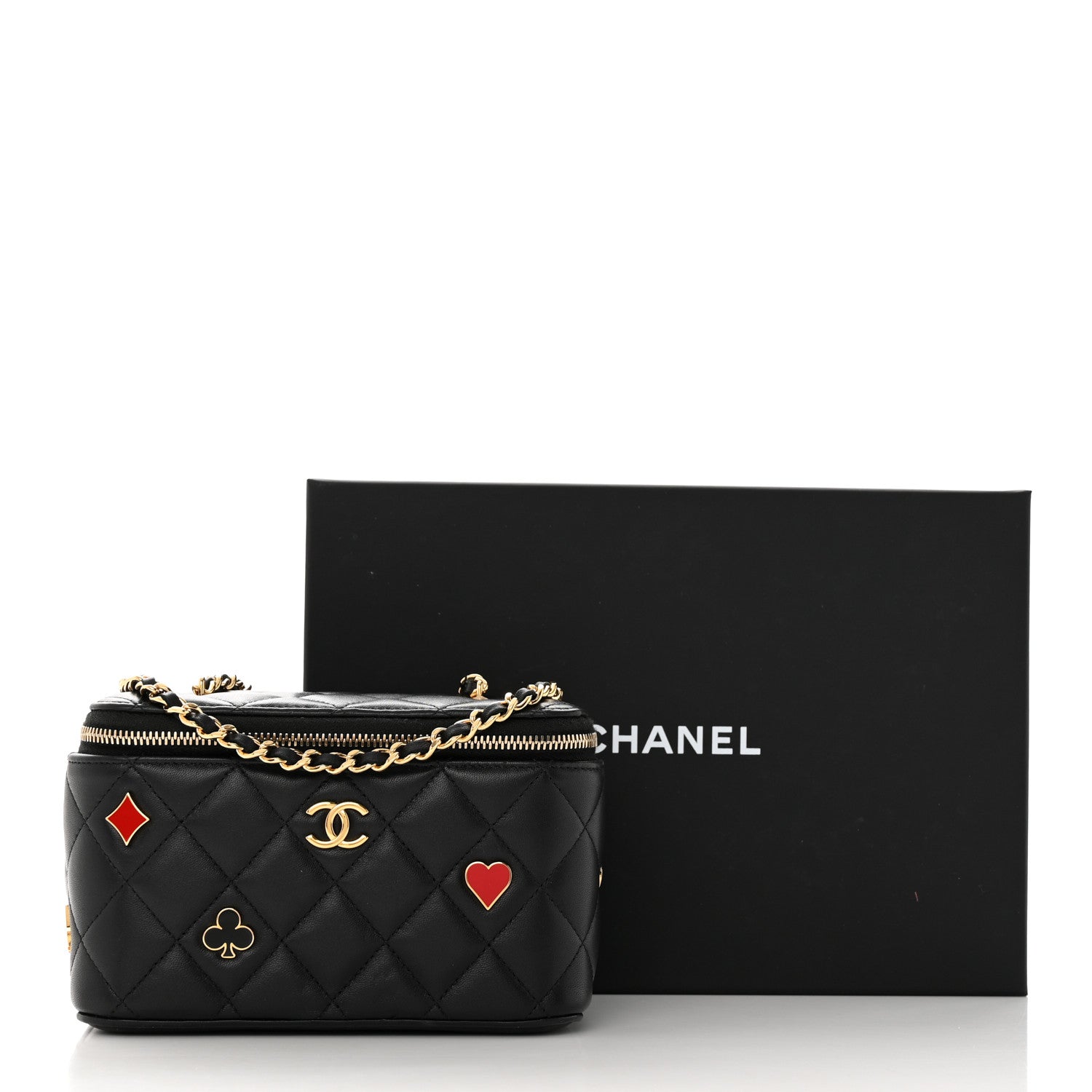 Chanel Lambskin Quilted Enamel Coco Casino Small Vanity Case With Chain Black 14 of 14