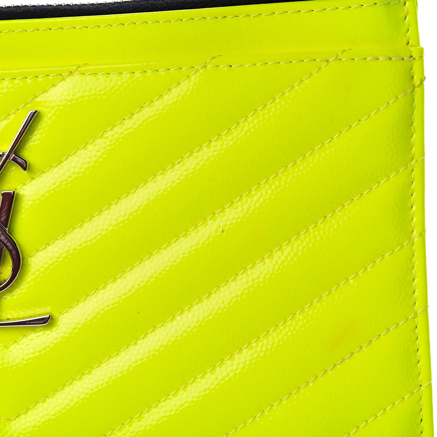 Patent Grain De Poudre Matelasse Chevron Monogram Bill Pouch Neon Yellow
