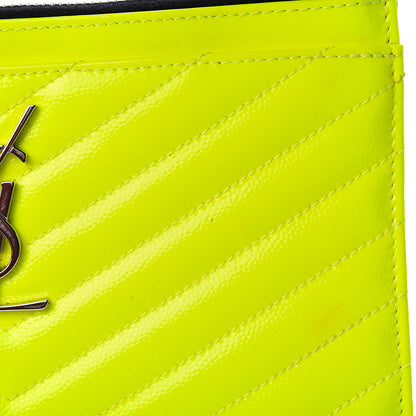 Saint Laurent Patent Grain De Poudre Matelasse Chevron Monogram Bill Pouch Neon Yellow 8 of 9