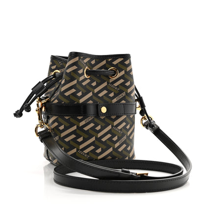 Versace Coated Canvas La Greca Mini Bucket Bag Black Green Beige 3 of 9