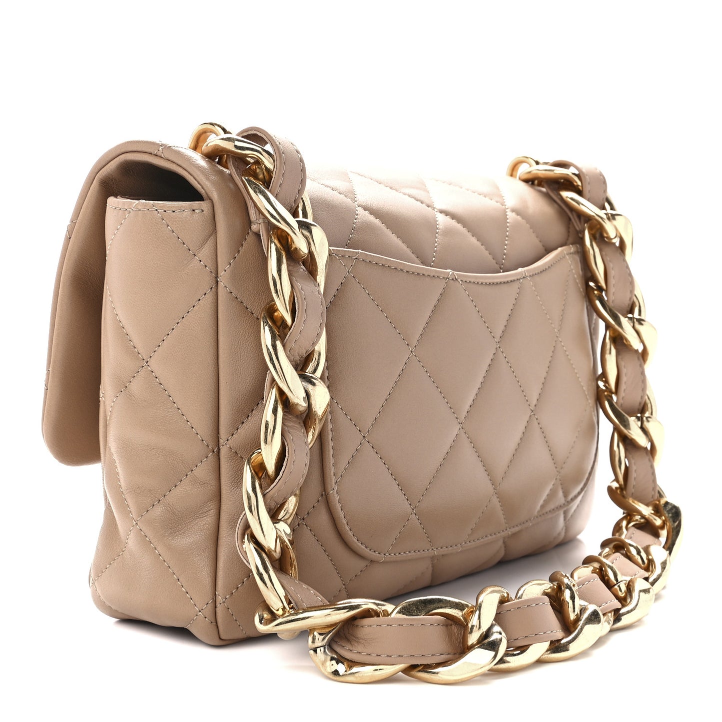 Lambskin Quilted Large CC Funky Town Flap Beige