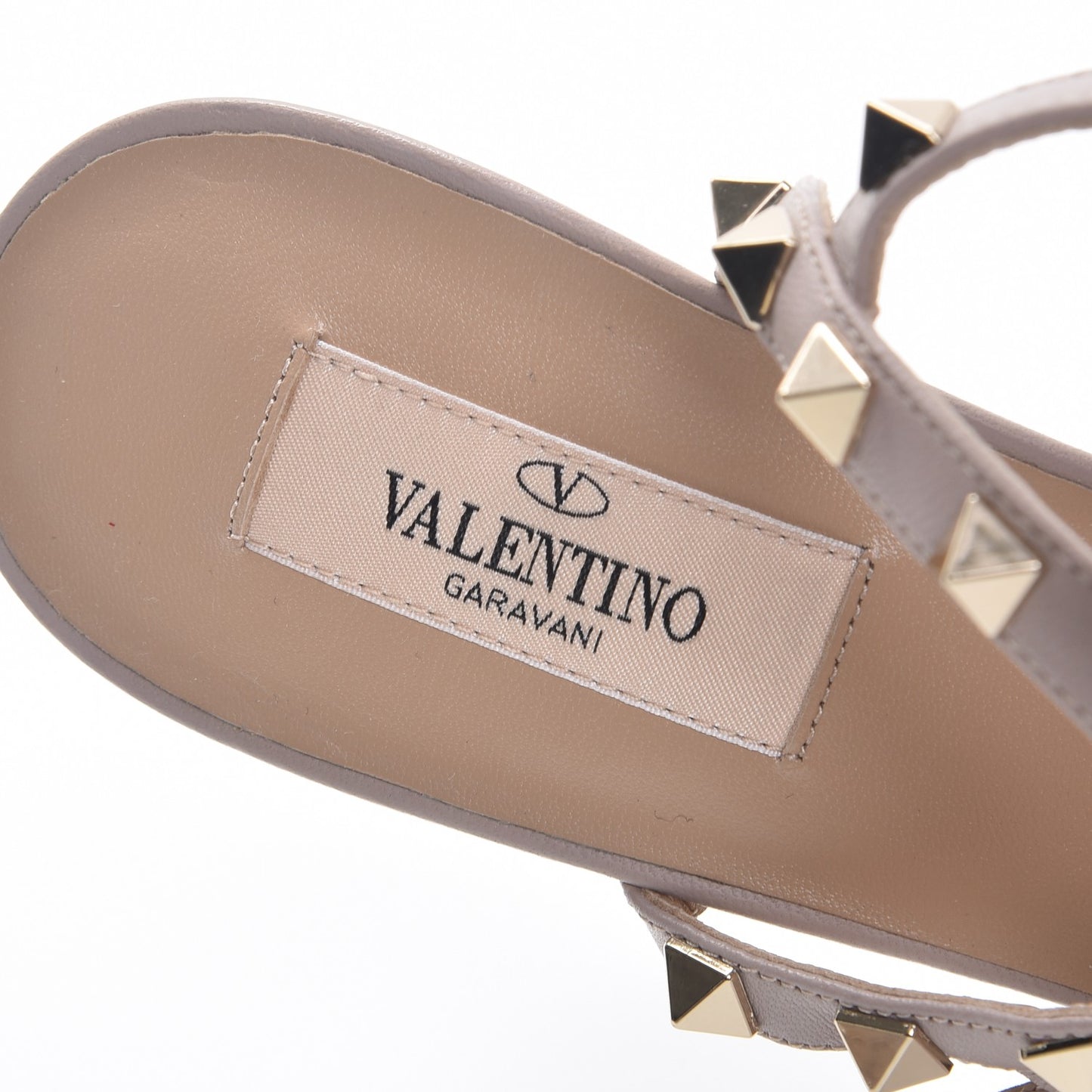 Patent Rockstud Ankle Strap Low Heel Pumps 39.5 Poudre