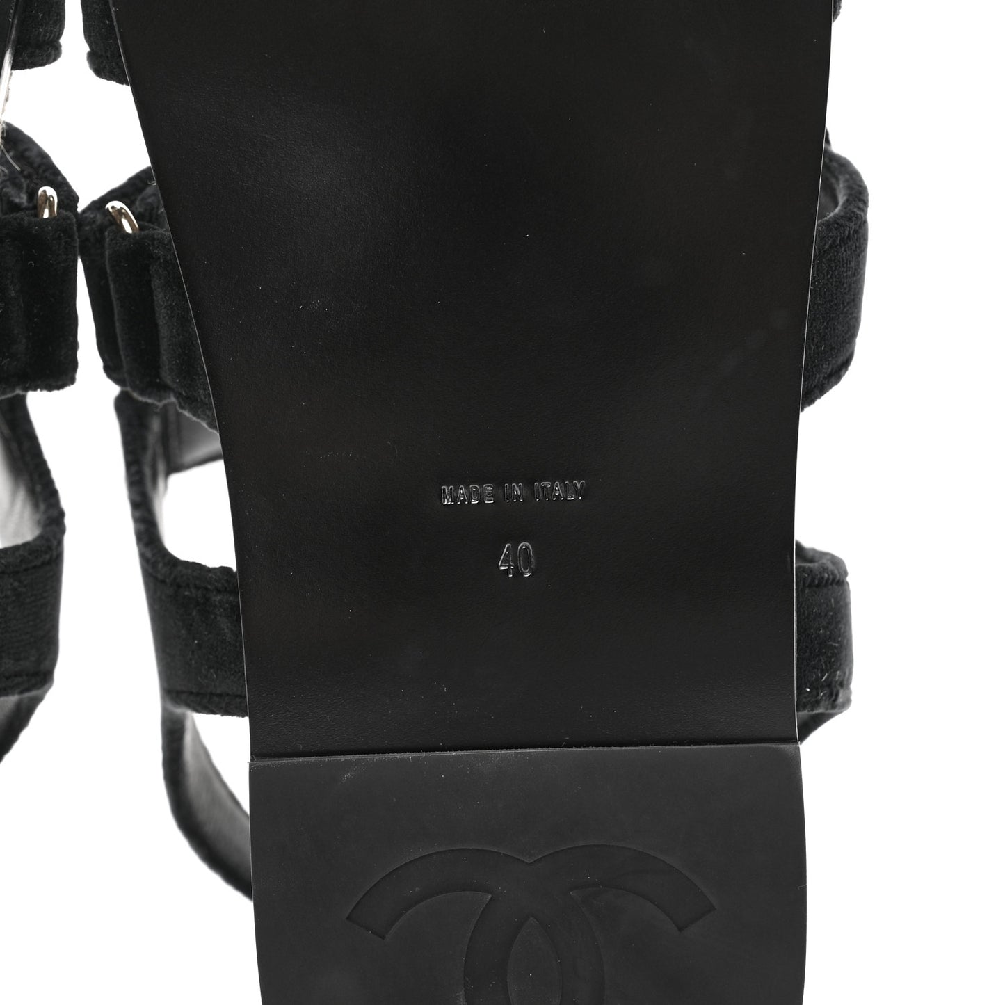 Velvet Lambskin CC Flat Sandals 40 Black