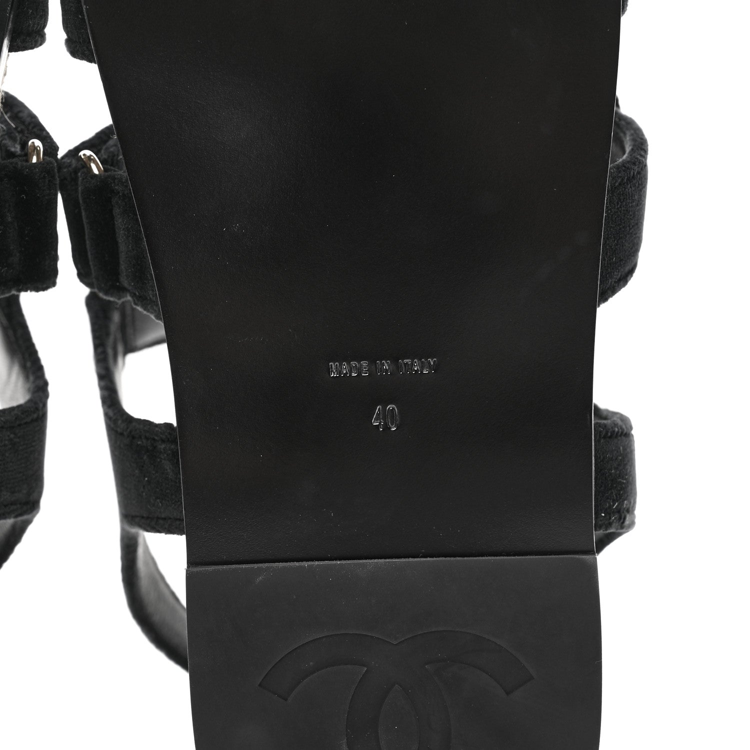 Chanel Velvet Lambskin CC Flat Sandals 40 Black 6 of 8