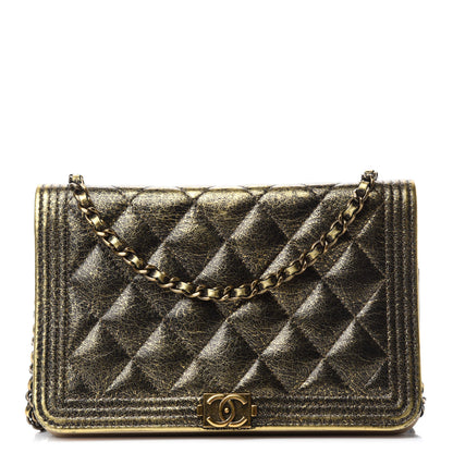 Chanel Cracked Metallic Calfskin Quilted Boy Wallet On Chain WOC Gold 1 of 15