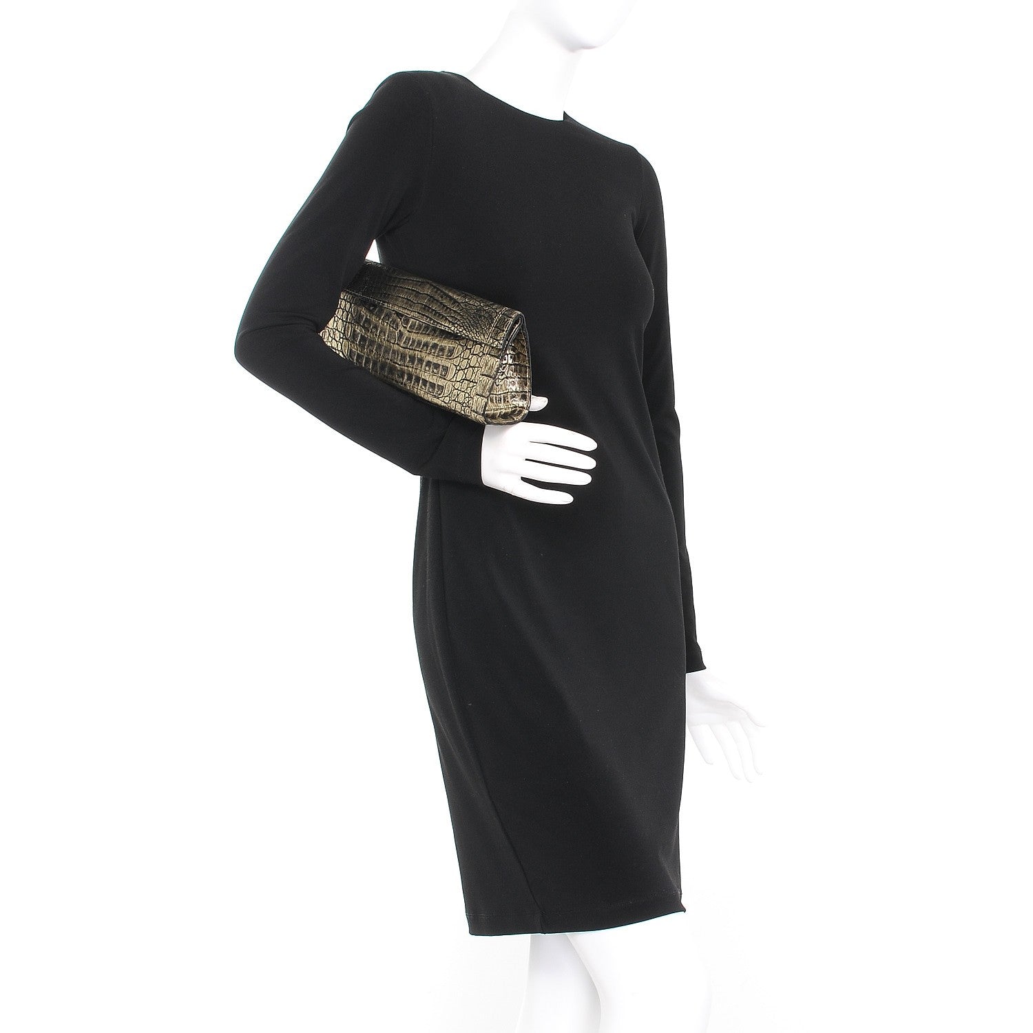Nancy Gonzalez Metallic Crocodile Clutch Black Gold 2 of 7