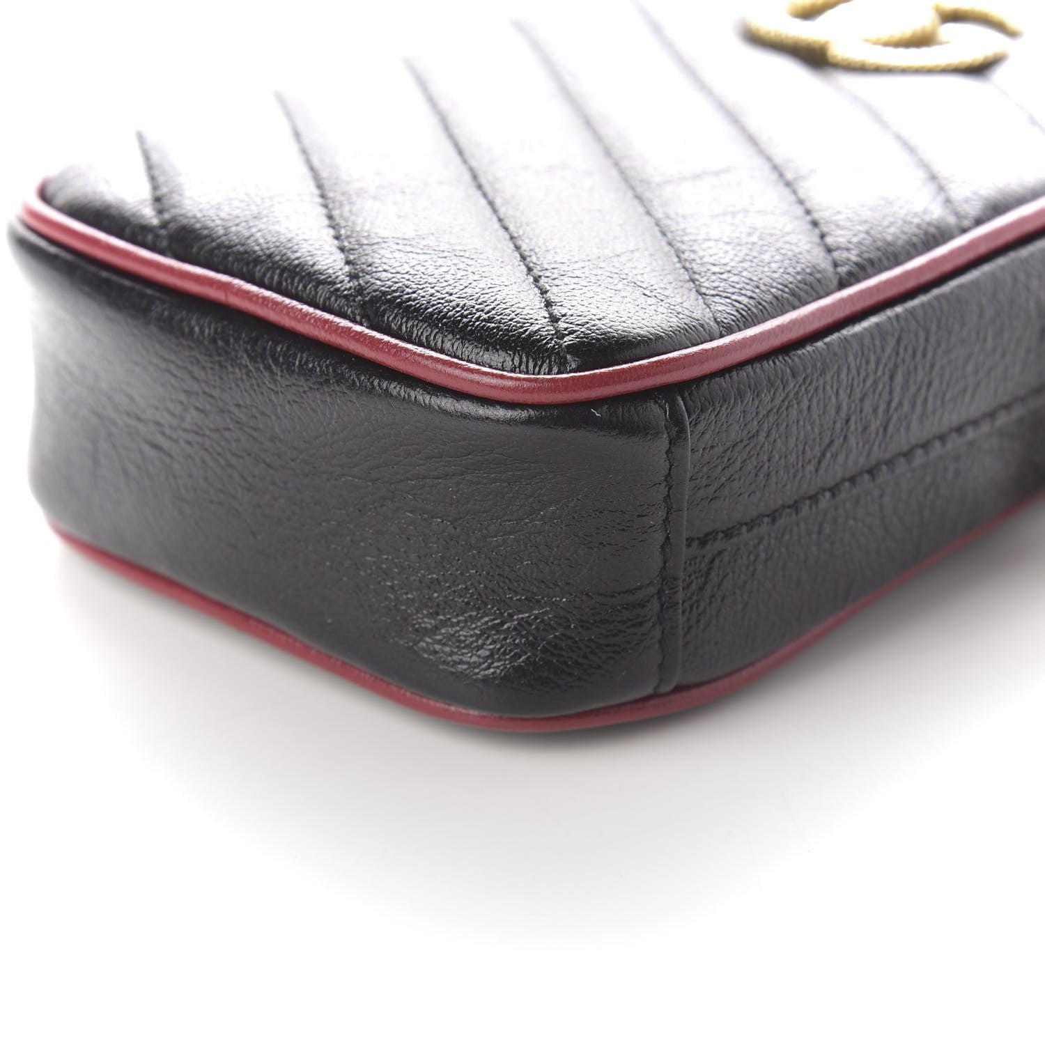 Gucci Vintage Effect Calfskin Matelasse Diagonal Mini Torchon GG Marmont Crossbody Bag Black Romantic Cherry 7 of 9
