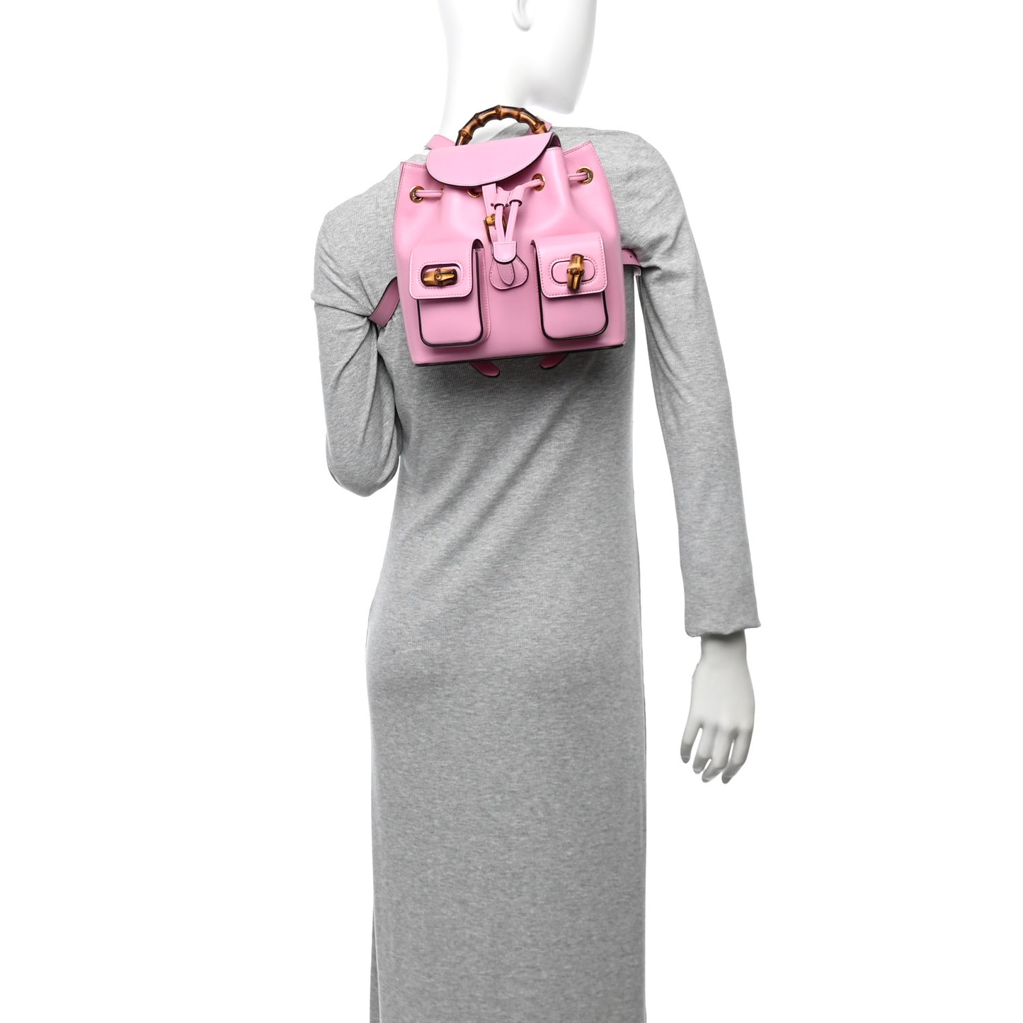 Calfskin Bamboo Backpack Glossy Pink