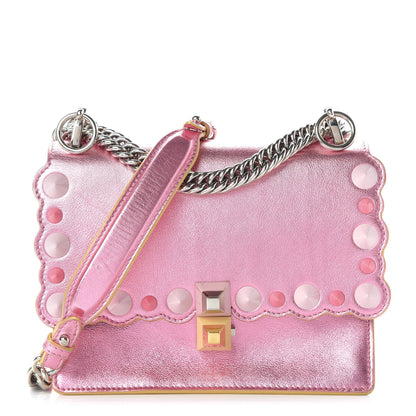 Fendi Vitello Catalan Mirror Scalloped Multi Studded Small Kan I Shoulder Bag Fuxia Chiaro 1 of 11