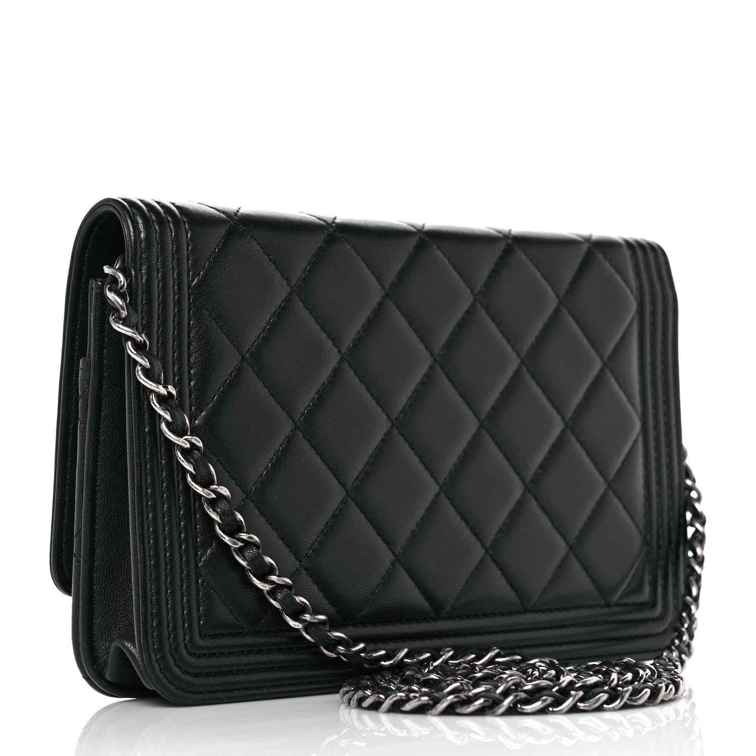 Chanel Lambskin Quilted Boy Wallet On Chain WOC Black 2 of 9