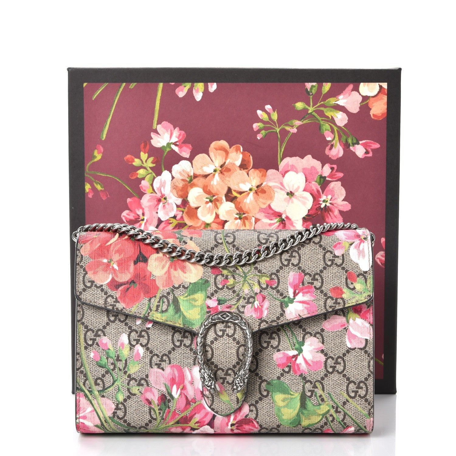 Gucci GG Supreme Monogram Blooms Mini Dionysus Chain Wallet Beige Multicolor Dry Rose 8 of 8