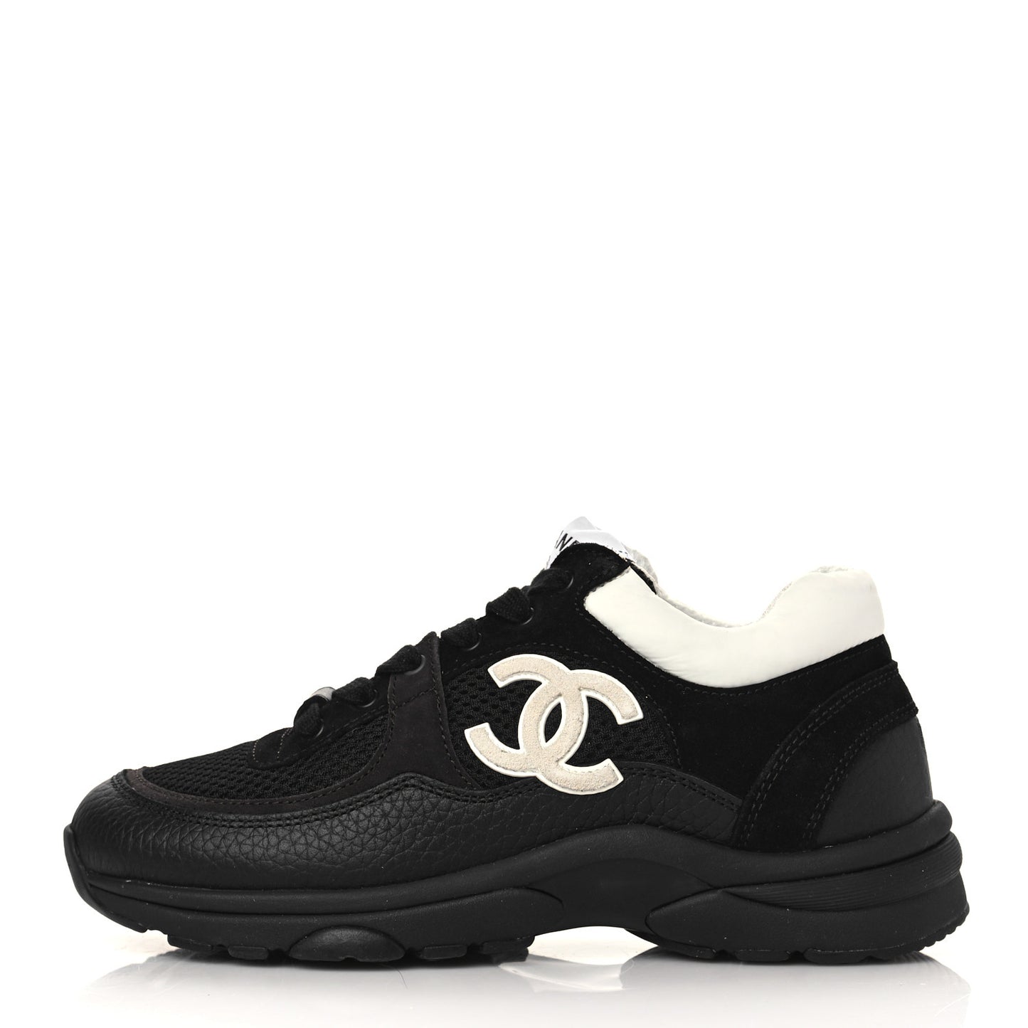 Mesh Suede Grained Calfskin Womens CC Sneakers 35 Black White