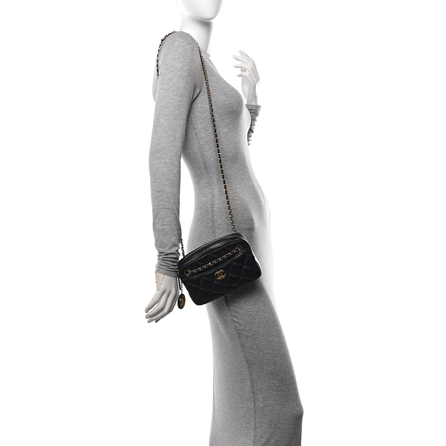 Shiny Lambskin Quilted Mini Camera Case Black