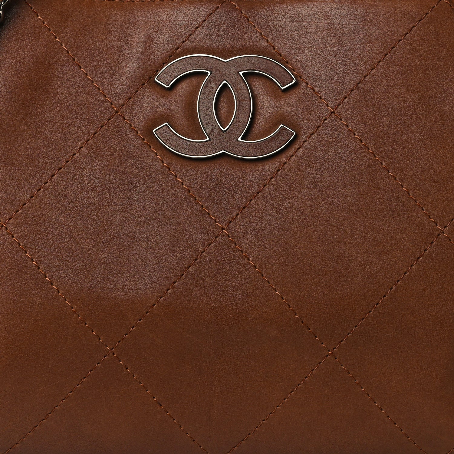 Chanel Washed Calfskin Diamond Stitch Large Hamptons Shopping Tote Brown 8 of 10