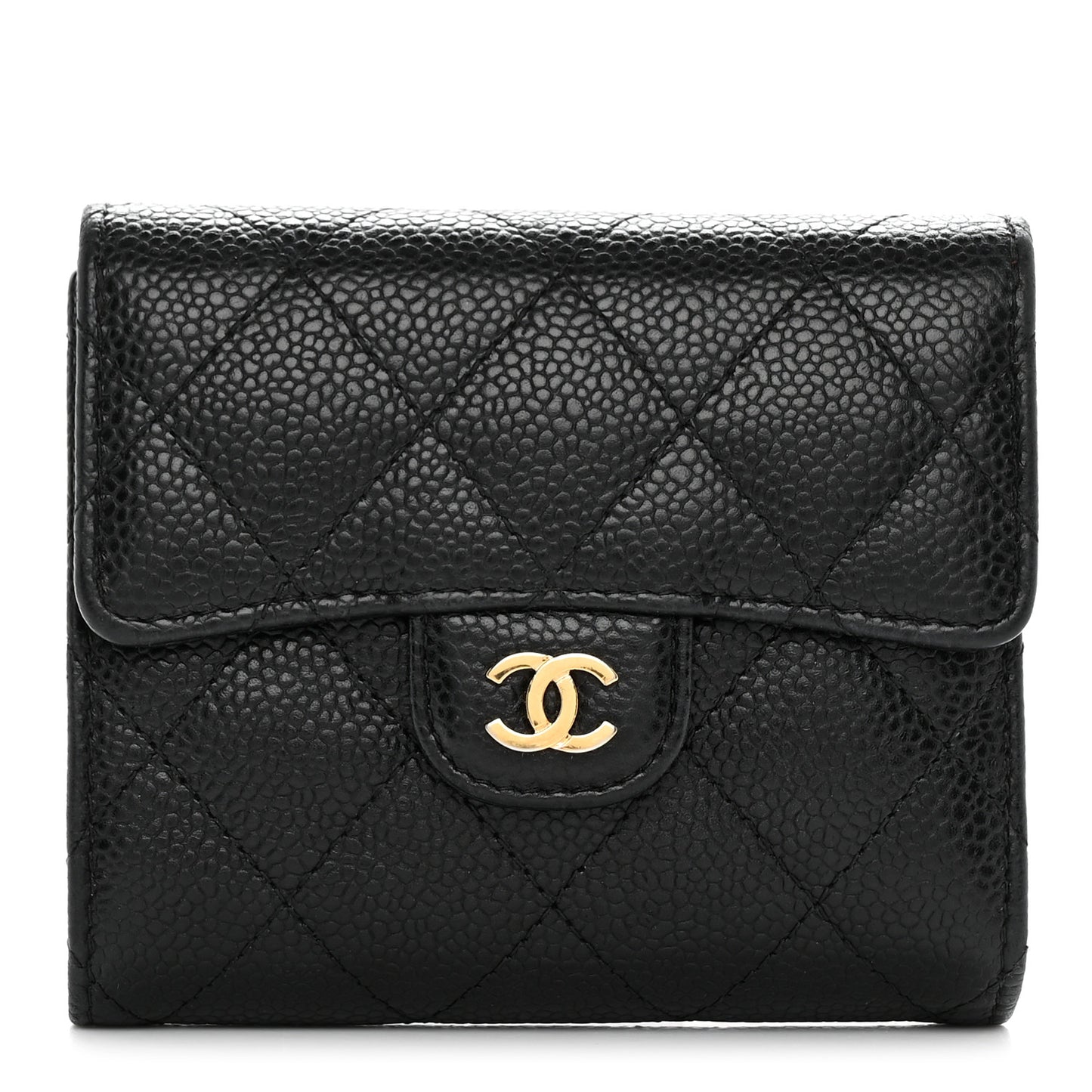 Caviar Quilted Compact Flap Wallet Black