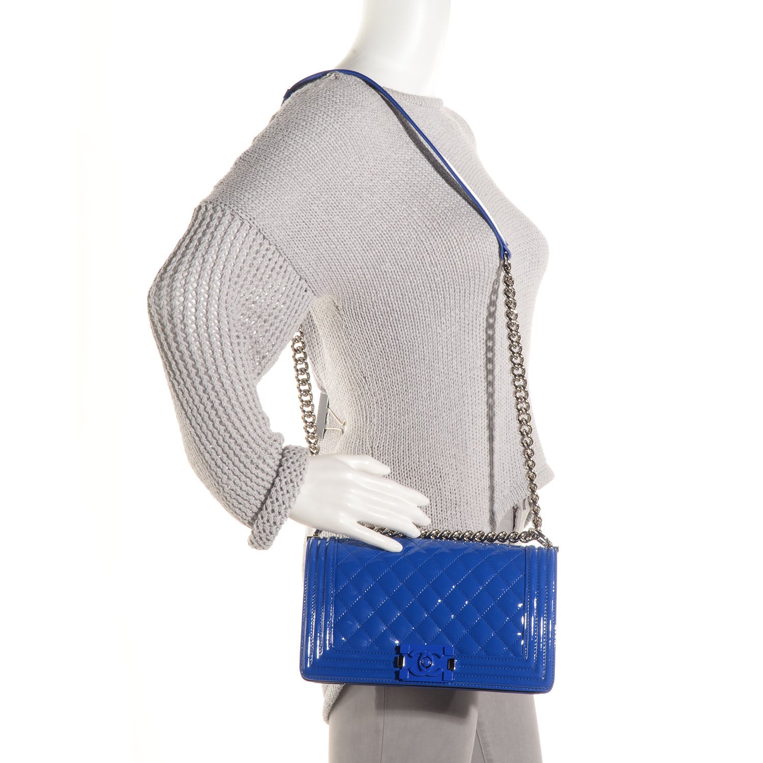 Chanel Patent Leather Medium Boy Flap Plexiglass Blue 2 of 8