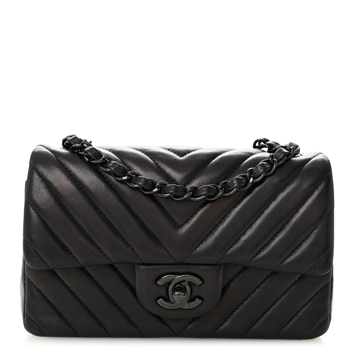 Chanel Lambskin Chevron Quilted Mini Rectangular Flap So Black 1 of 11