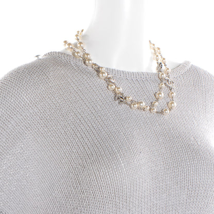 Chanel Crystal Pearl CC Long Necklace Silver 2 of 5