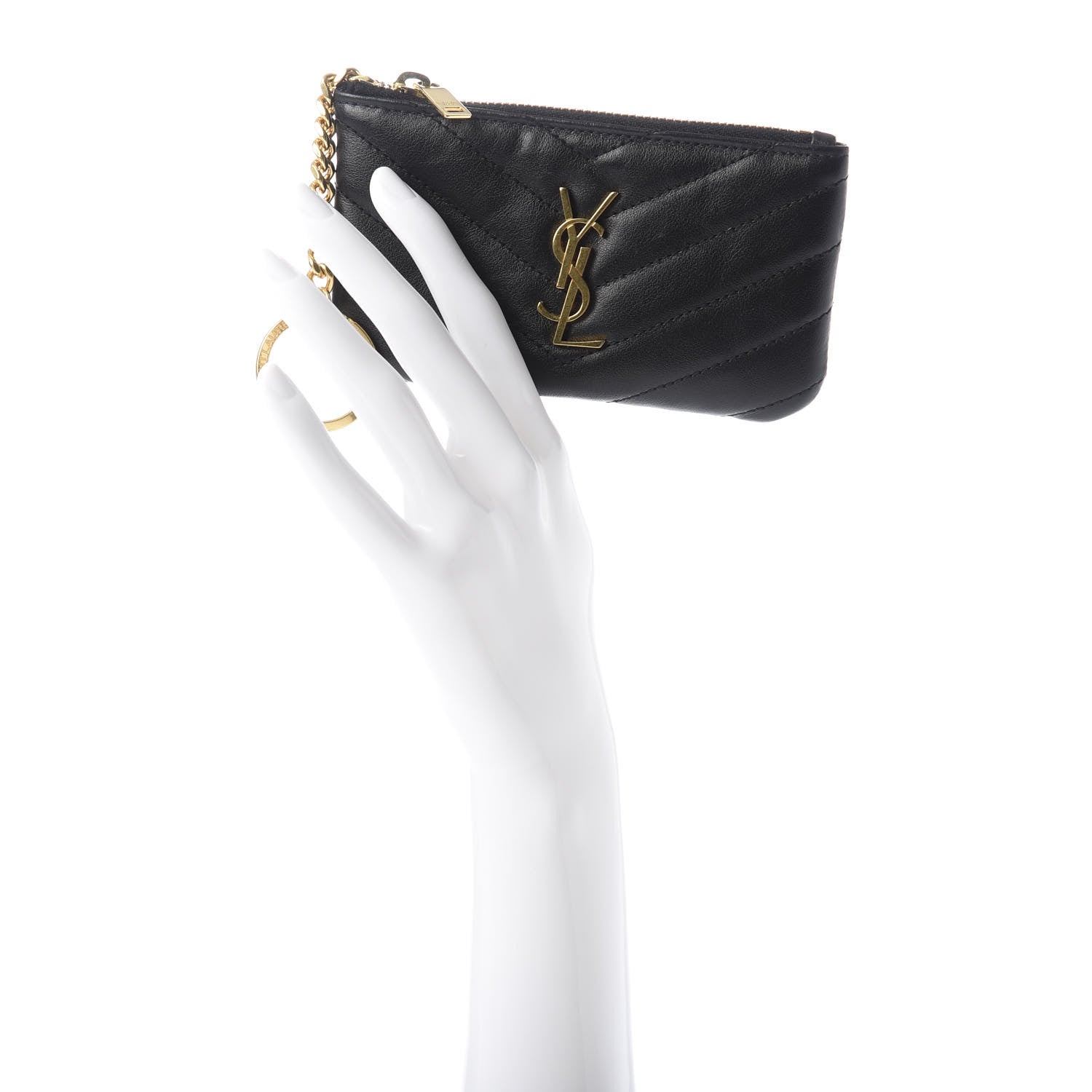 Saint Laurent Calfskin Matelasse Monogram Key Pouch Black 2 of 8