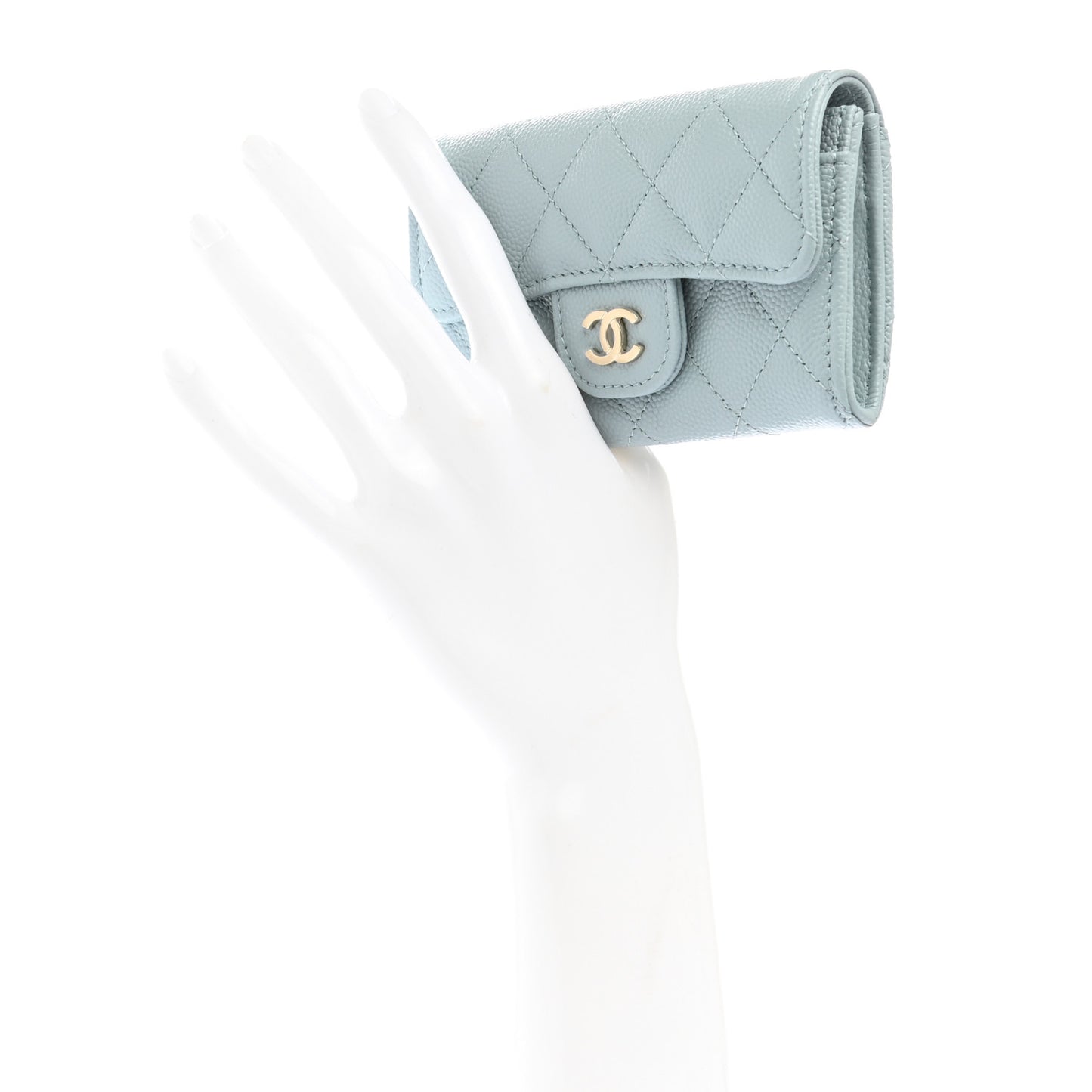 Caviar Quilted Flap Card Holder Wallet Light Blue