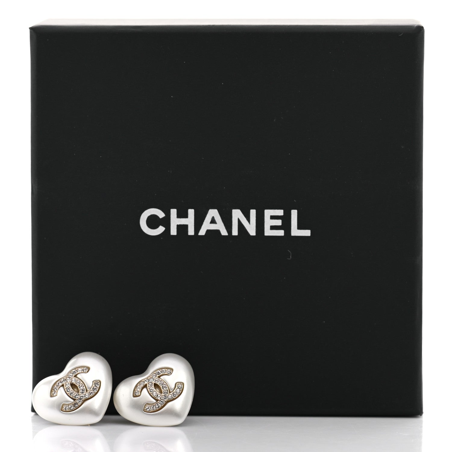 Chanel Pearl Crystal CC Heart Earrings Gold 5 of 5