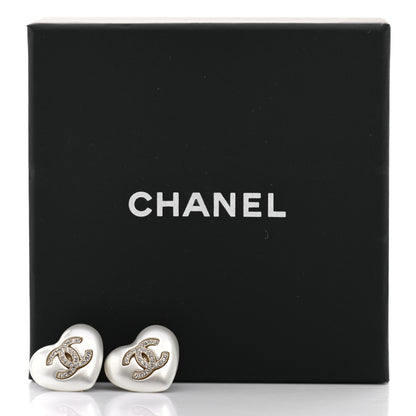 Chanel Pearl Crystal CC Heart Earrings Gold 5 of 5