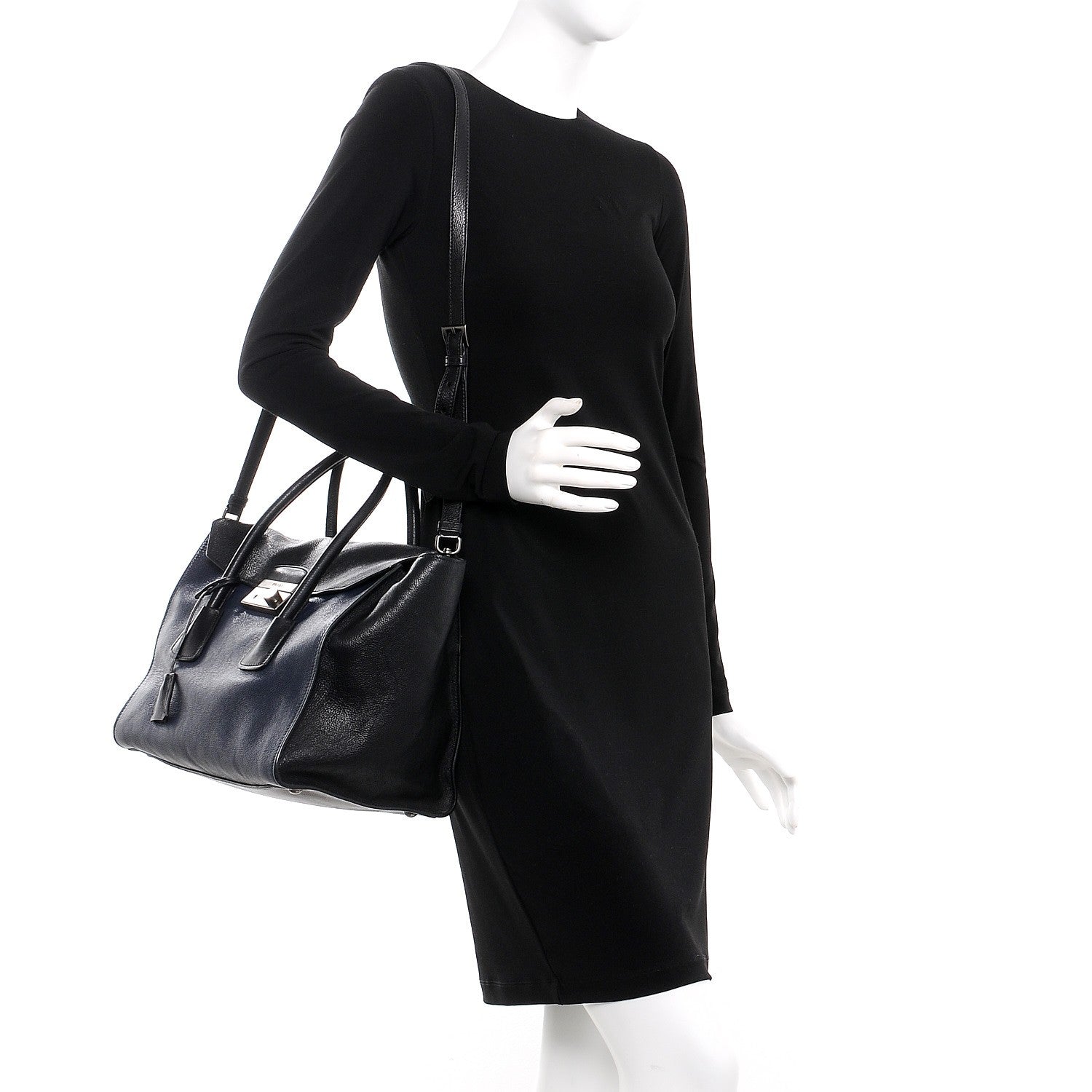Prada Glace Calfskin Large Twin Pocket Tote Baltico Black 2 of 13