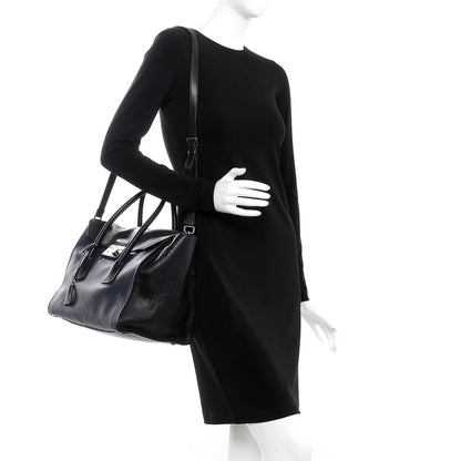 Prada Glace Calfskin Large Twin Pocket Tote Baltico Black 2 of 13