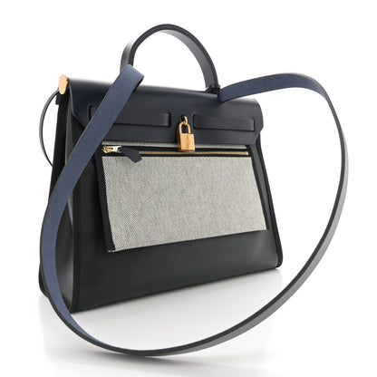 Hermes Toile H Berline Vache Hunter Herbag Zip PM 31 Black Bleu Nuit 4 of 11
