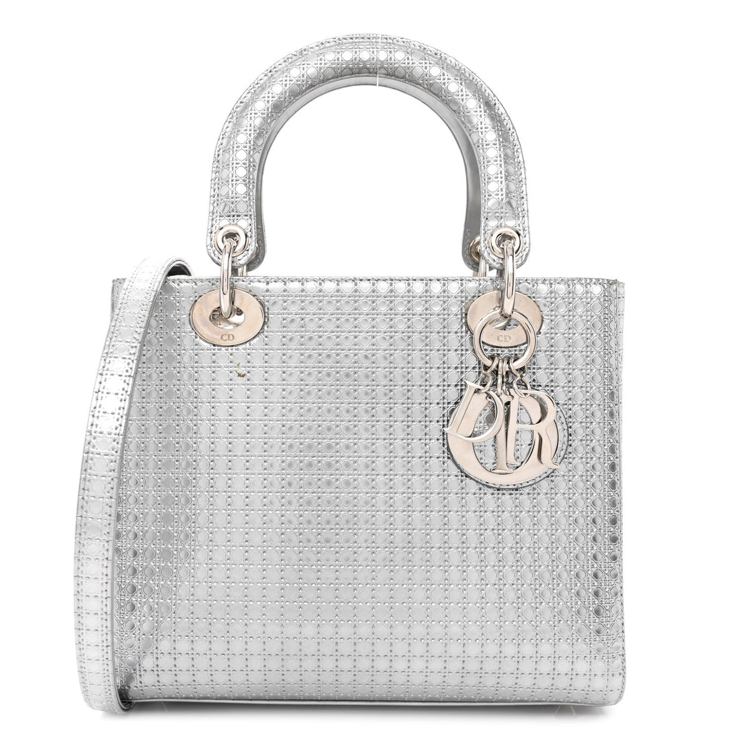 Metallic Patent Micro-Cannage Medium Lady Dior Silver
