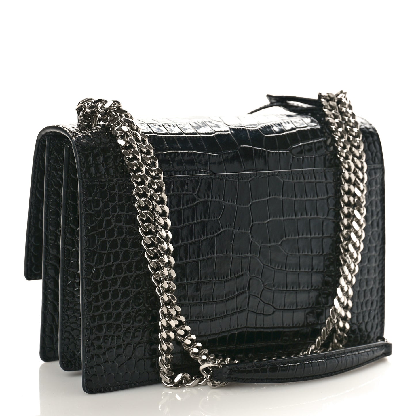 Calfskin Crocodile Embossed Medium Monogram Sunset Black