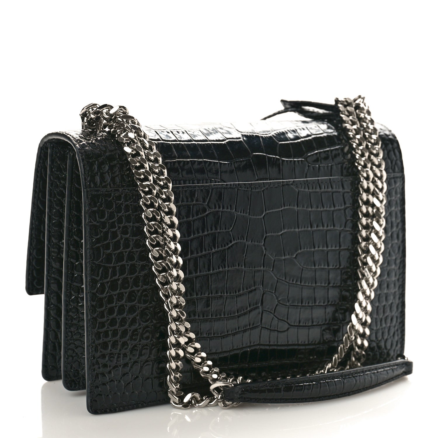 Saint Laurent Calfskin Crocodile Embossed Medium Monogram Sunset Black 2 of 8