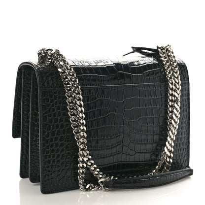 Saint Laurent Calfskin Crocodile Embossed Medium Monogram Sunset Black 2 of 8