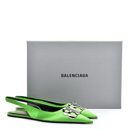 Balenciaga Satin BB Knife Pointy Toe Slingback Flats 38 Neon Green 9 of 9