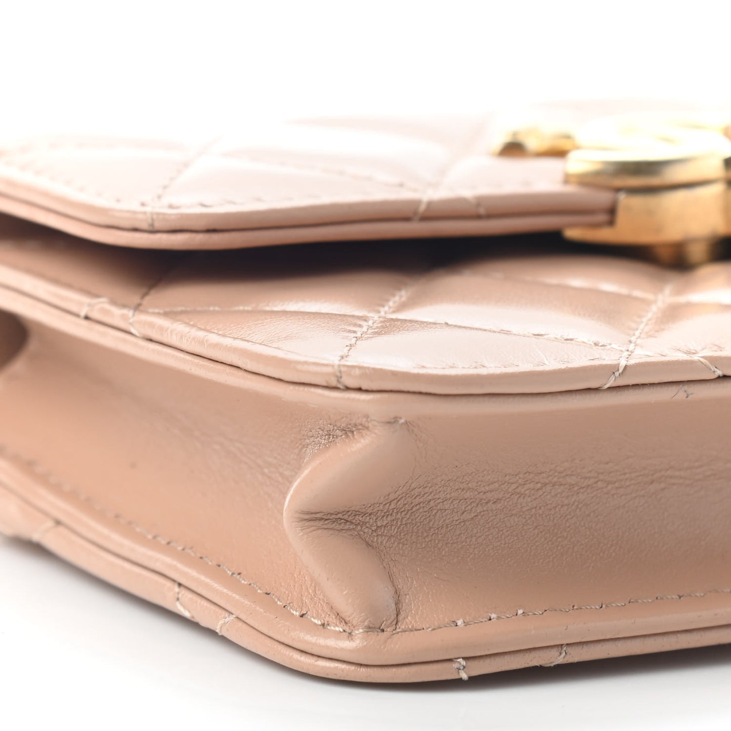 Calfskin Quilted Perfect Fit Coin Purse With Chain Beige