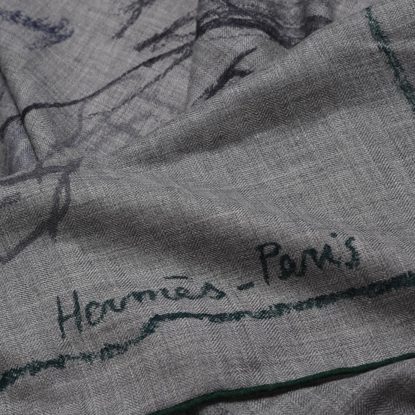 Cashmere Silk Pirouette au Galop Shawl 140 Gris Chine Prune Vert