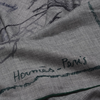 Hermes Cashmere Silk Pirouette au Galop Shawl 140 Gris Chine Prune Vert 3 of 5