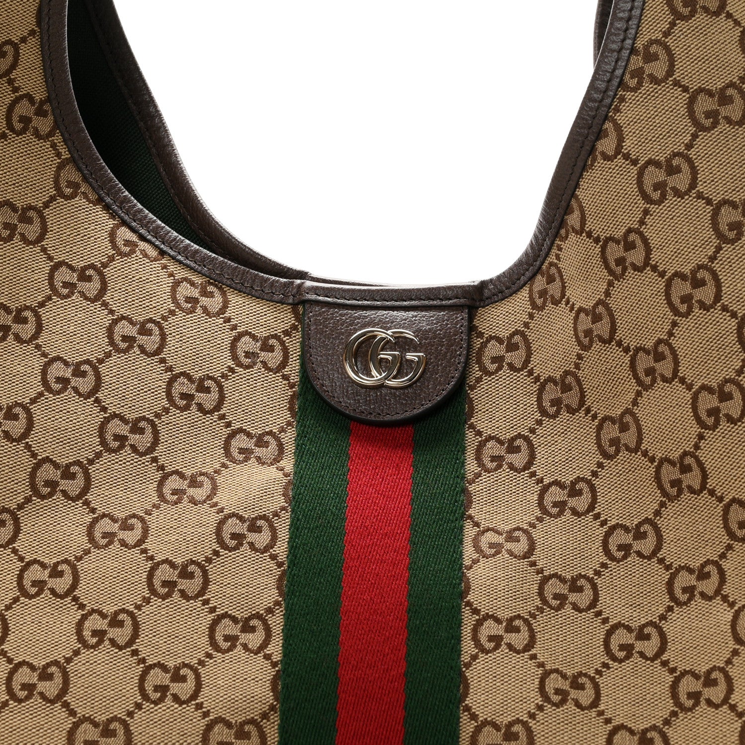 Gucci GG Monogram Web Large Giglio Tote Beige Brown 8 of 10