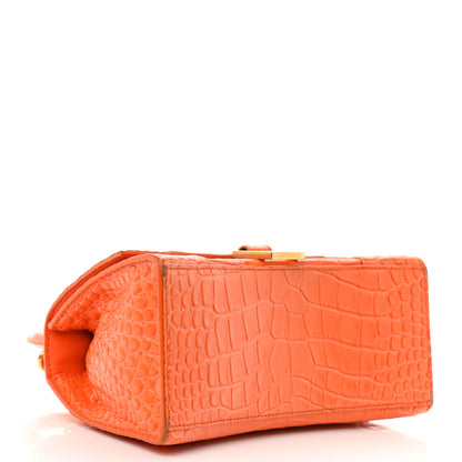 Balenciaga Shiny Calfskin Crocodile Embossed Small Hourglass Top Handle Bag Orange 4 of 14