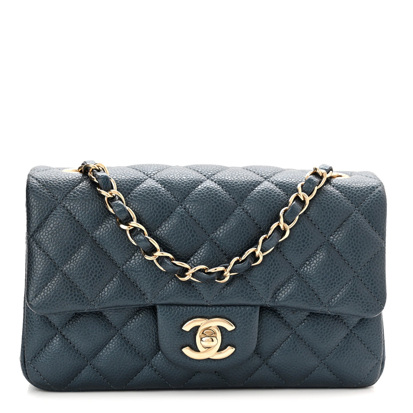 Iridescent Caviar Quilted Mini Rectangular Flap Dark Blue