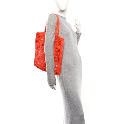 Prada Yarn Raffia Effect Crochet Logo Embroidered Tote Bag Arancio 2 of 9