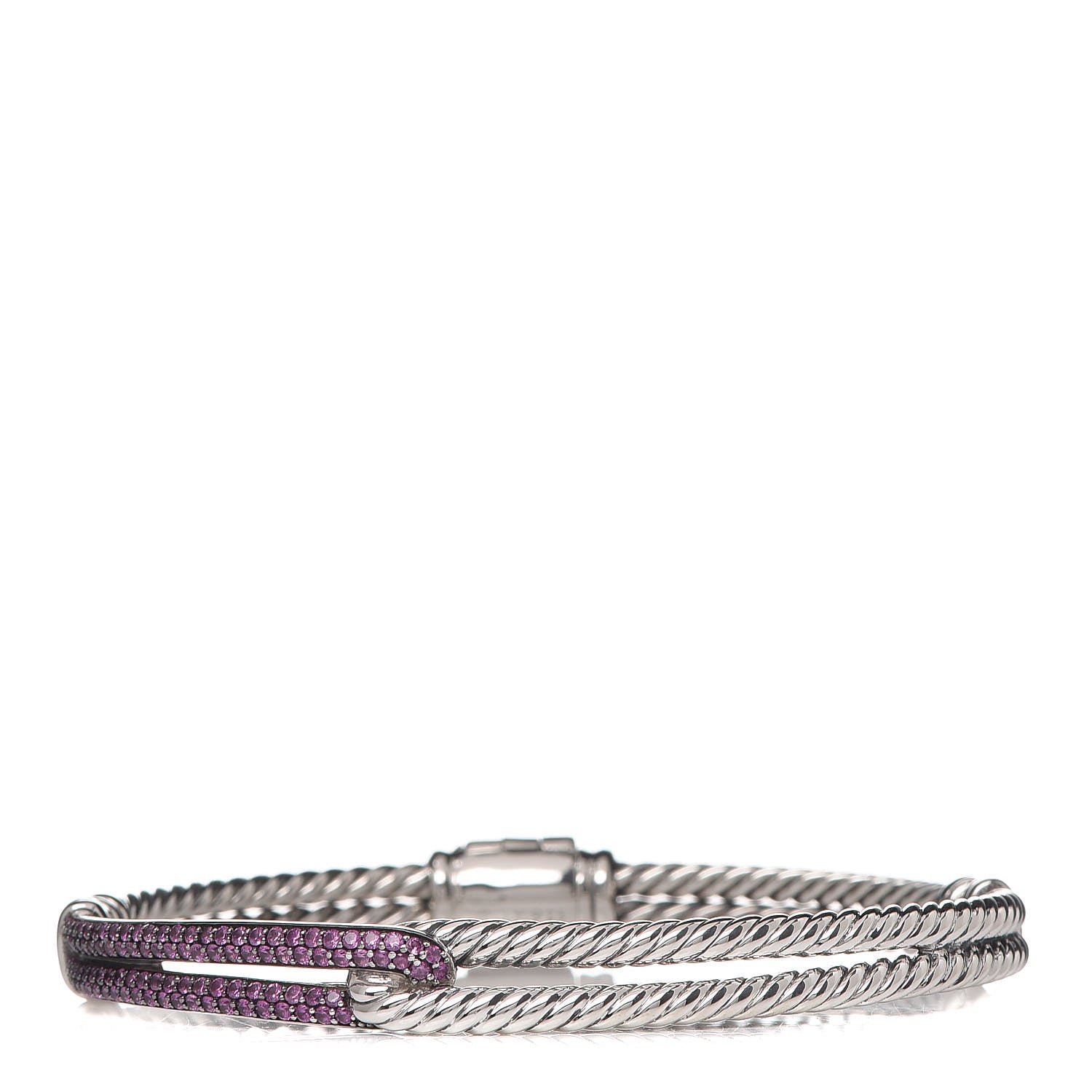 David Yurman Sterling Silver Pave Pink Sapphire 7mm Single Loop Labyrinth Bracelet 1 of 4