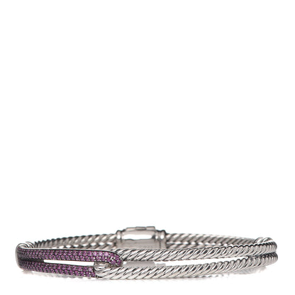 David Yurman Sterling Silver Pave Pink Sapphire 7mm Single Loop Labyrinth Bracelet 1 of 4