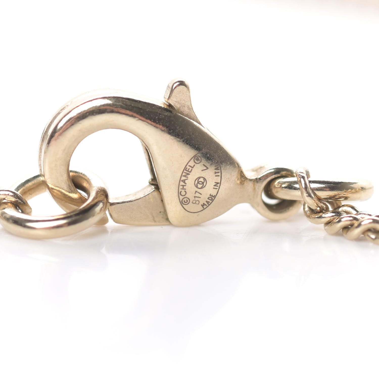 Chanel Metal Quilted CC Pendant Necklace Gold White 4 of 4