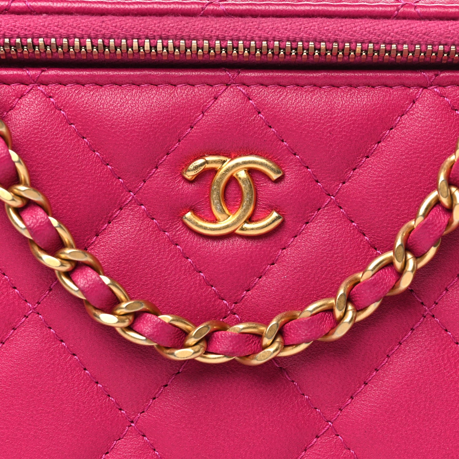 Chanel Lambskin Quilted Small Pearl Crush Vanity Case With Chain Fuchsia 8 of 10