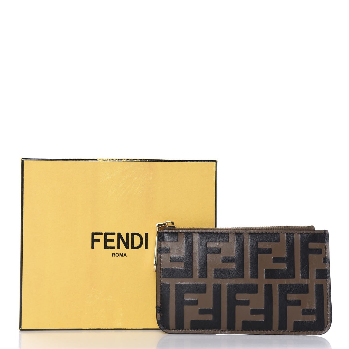 Vitello Soft F is Fendi Bi-Color FF 1974 Embossed Key Case Pouch Maya Black